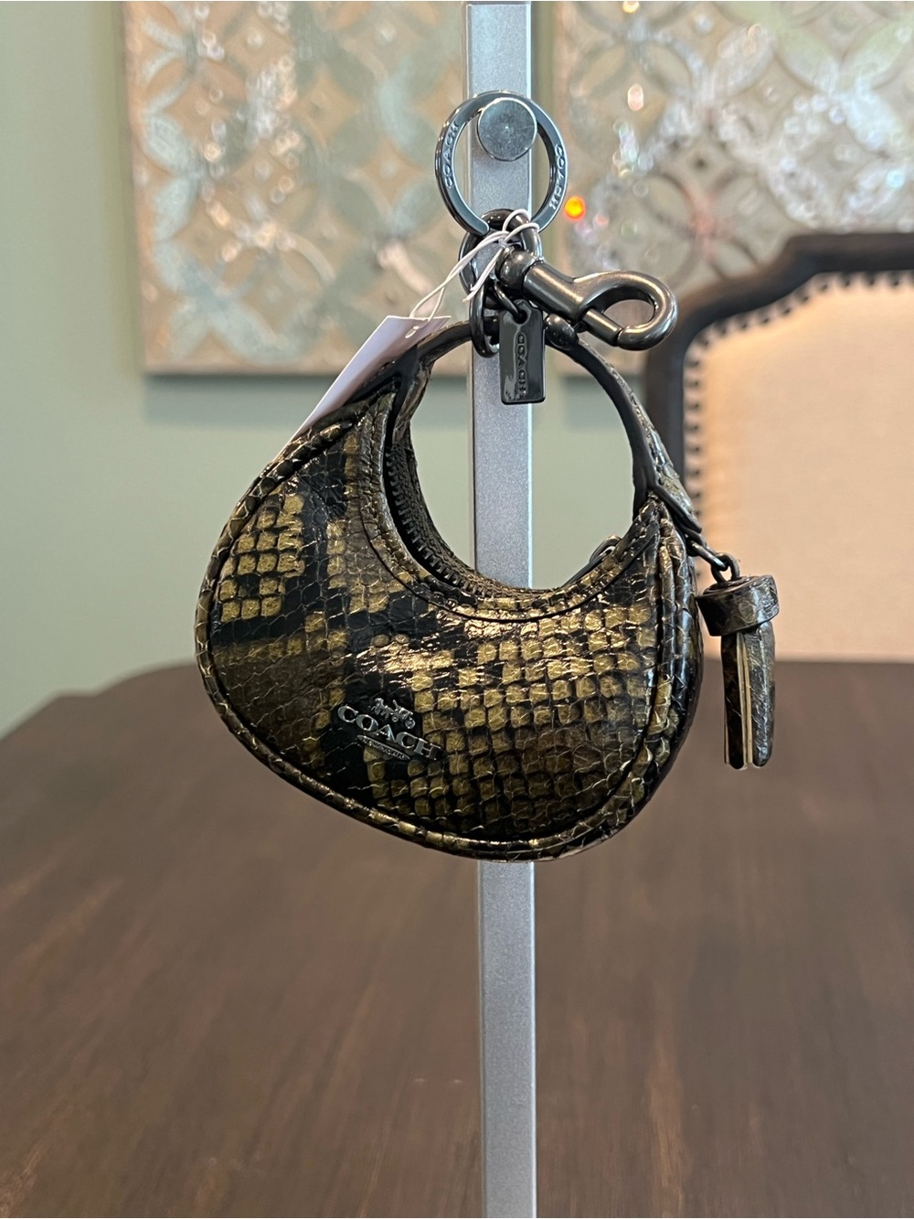 NWT Coach Mini Carmen Bag Charm Snakeprint/Gunmetal - Picture 3 of 8